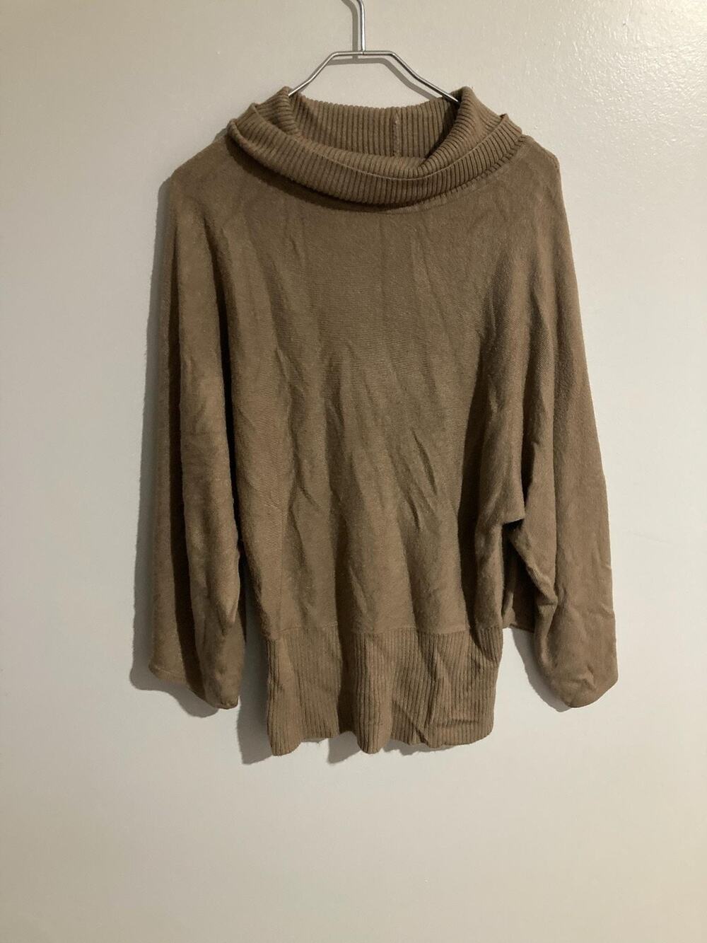 BCBGMAXAZRIA Sweater Womens M Beige Cowl Neck Dolman Sleeve Oversized Pullover